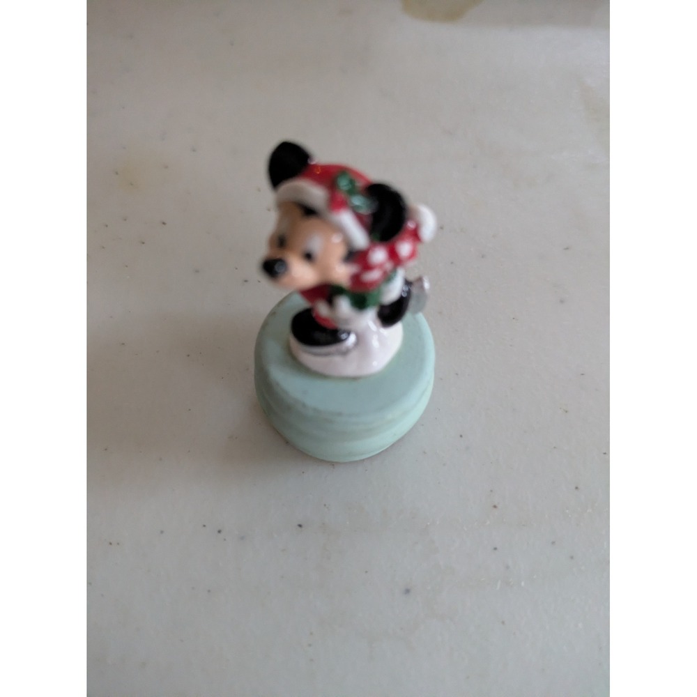 Vintage Disney Minnie Mouse Christmas Ice Skating Miniature Figurine 1.5 Inch